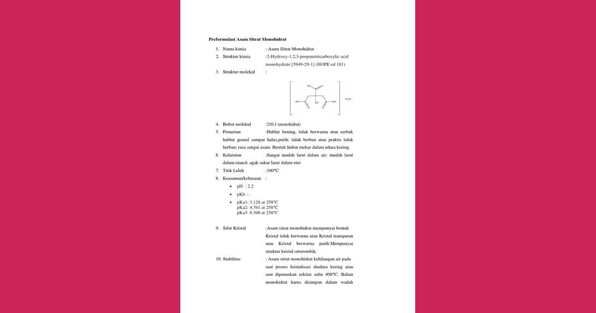 Senyawa Asam Sitrat (Sejarah, Karakteristik, Fungsi, Kegunaan  Contoh) - Asam Sitrat Monohidrat