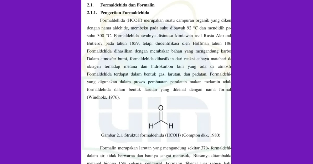 Senyawa Formaldehida - UIN SYARIF HIDAYATULLAH