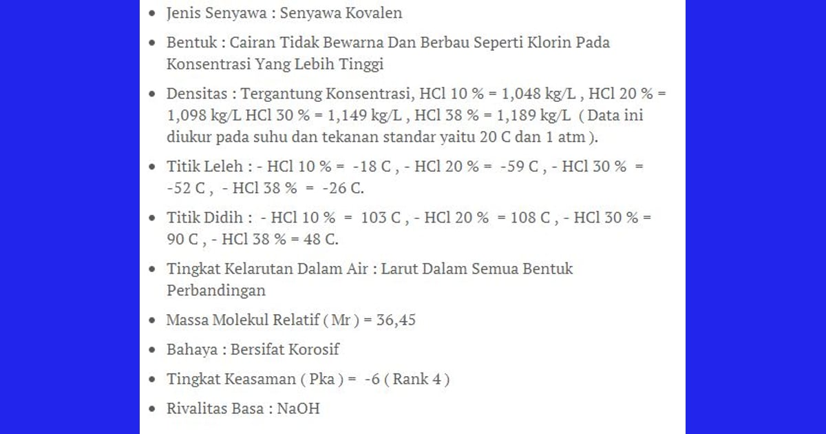 Senyawa HCL (Sejarah, Sifat, Karakteristik, Gaya  Kegunaan) - √ Asam Klorida